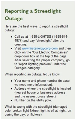 Instructions for Reporting Street Light Outages